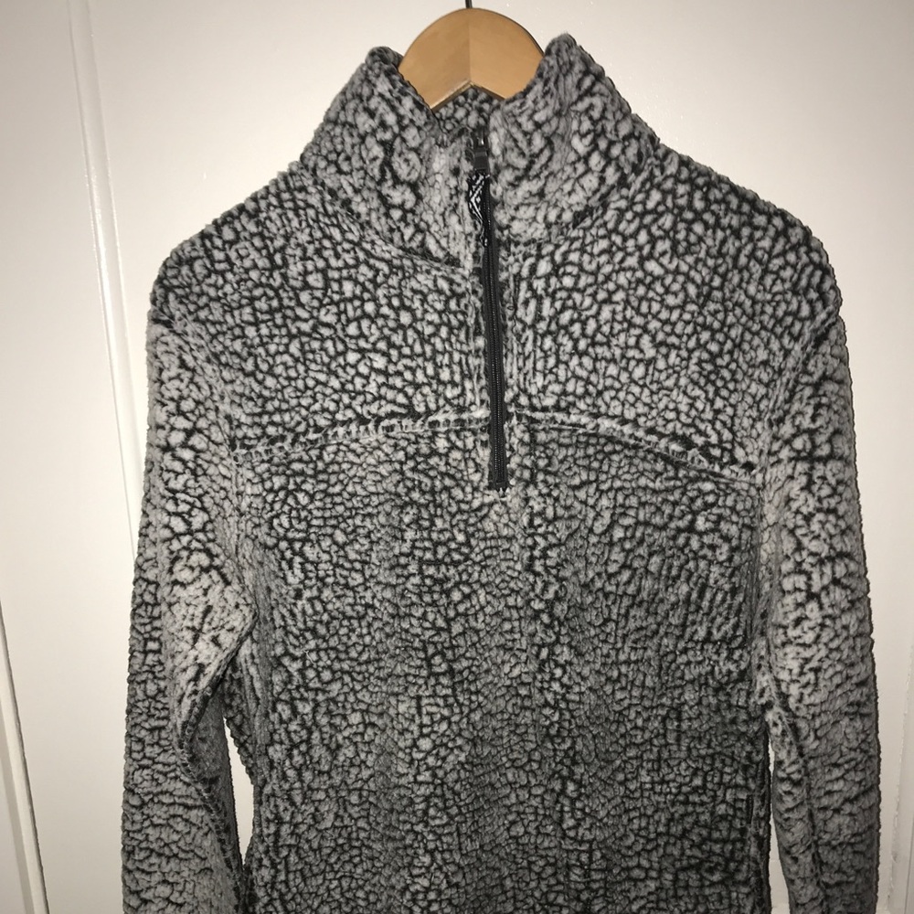 Black and white fuzzy quarterZip jacket